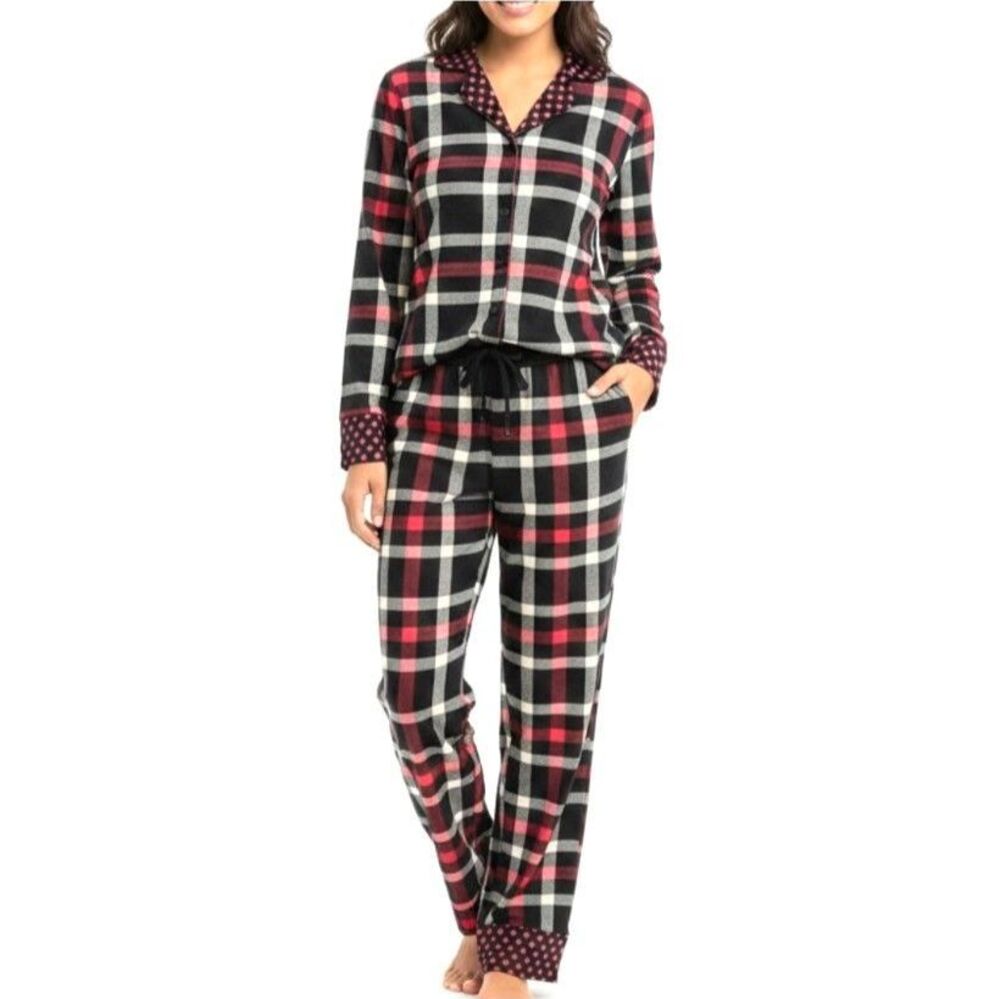 VERA BRADLEY Pajamas Set-Of-2 Long Sleeve Red/Black Plaid Cotton Women Large NWT